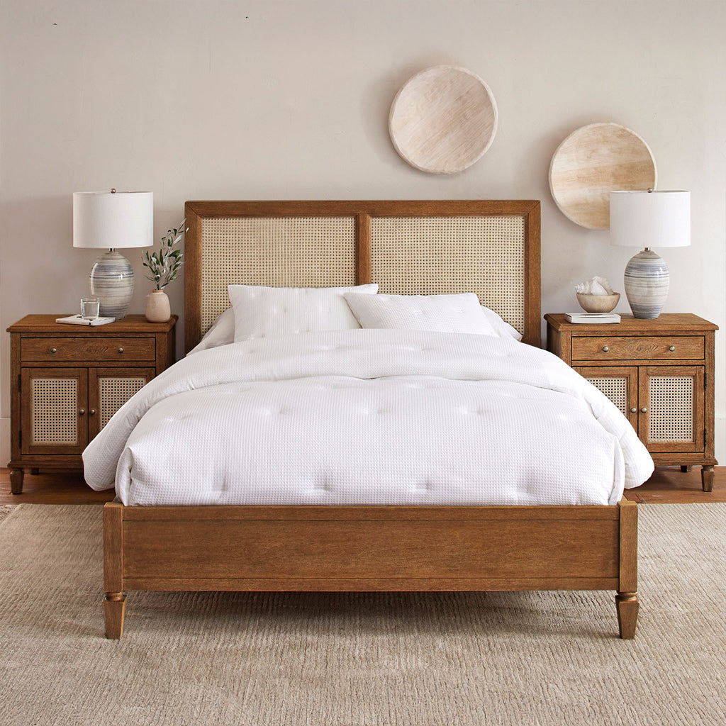 Dylan Solid Wood Rattan Bed | Mango Wood | King & Queen Size | Custom Finish Available