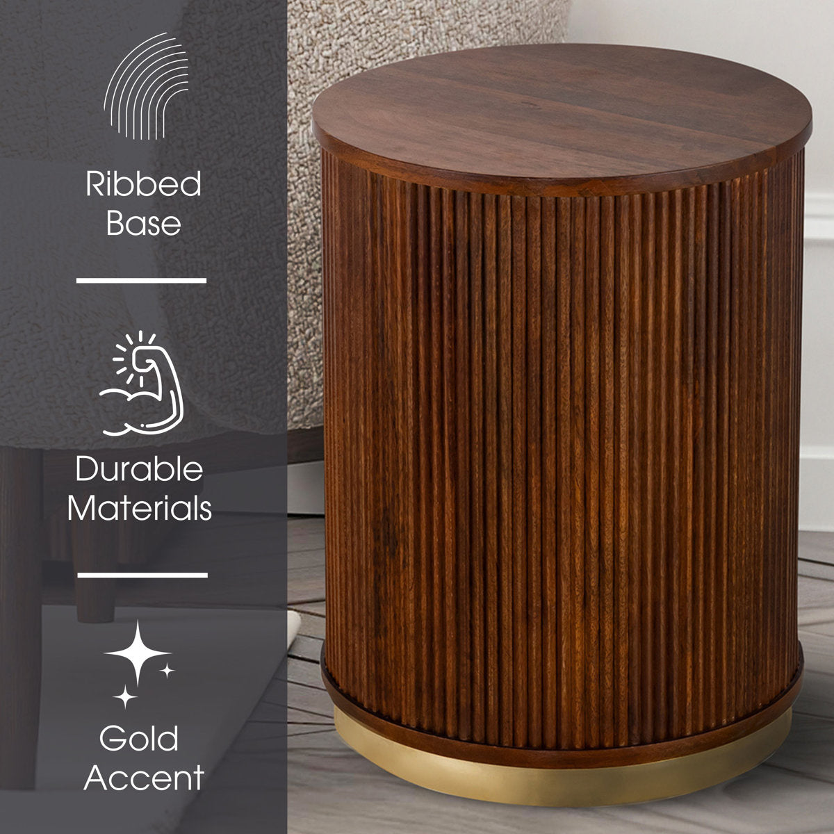 Fluted Mango Wood Accent Table