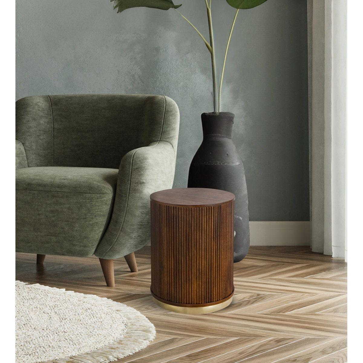Fluted Mango Wood Accent Table