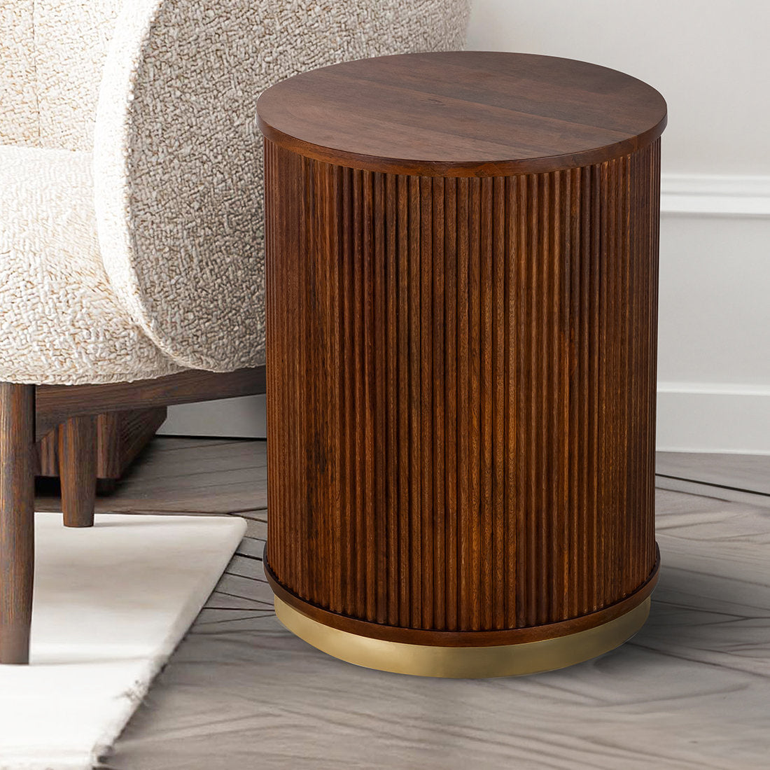 Fluted Mango Wood Accent Table
