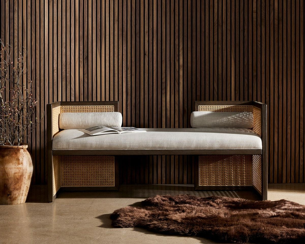 Riviera Angular Wooden Rattan Loveseat For Living Room