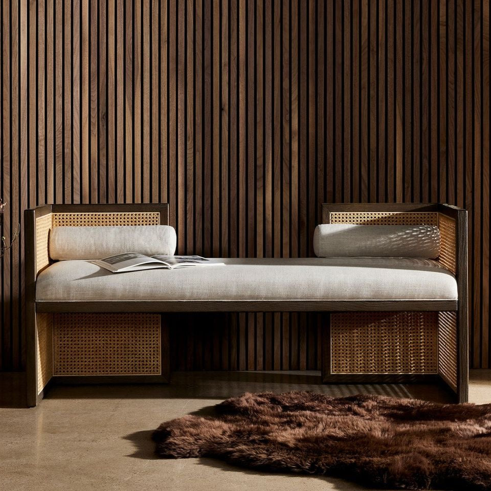 Riviera Angular Wooden Rattan Loveseat For Living Room