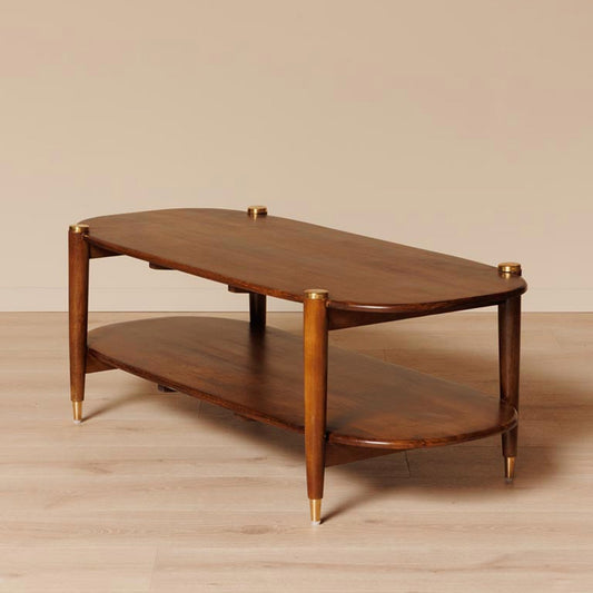 Elanza Coffee Table | Mango Wood | Honey Finish | Solid Wood | Oval Shape | Custom Finish Available