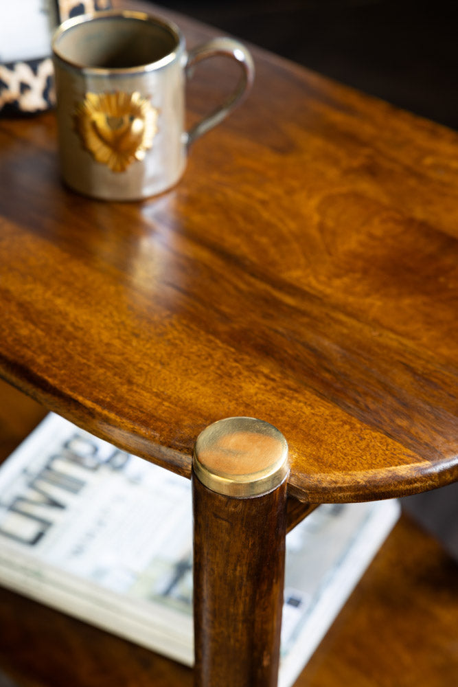Elanza End Table | Mango Wood | Honey Finish | Solid Wood | Oval Design | Accent Table