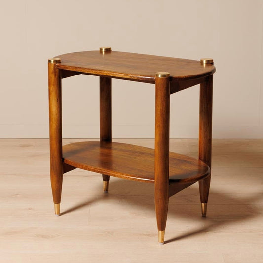 Elanza End Table | Mango Wood | Honey Finish | Solid Wood | Oval Design | Accent Table