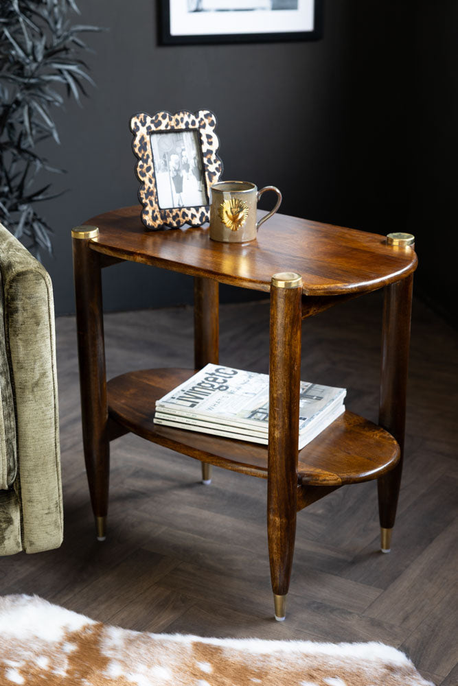 Elanza End Table | Mango Wood | Honey Finish | Solid Wood | Oval Design | Accent Table