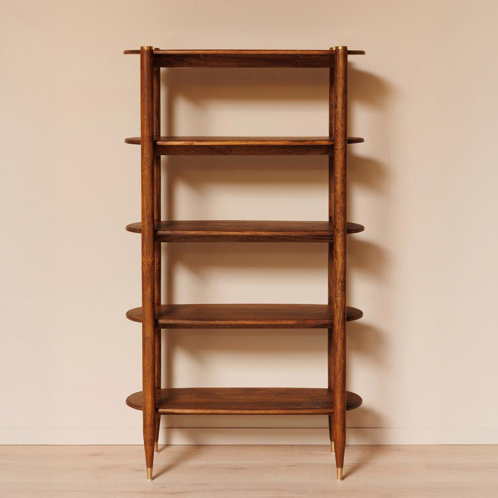 Elanza Bookcase | Mango Wood | Honey Finish| Solid Wood | Living Room Furniture| Oval Shape