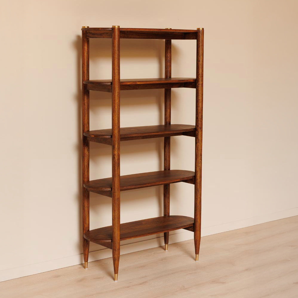 Elanza Bookcase | Mango Wood | Honey Finish| Solid Wood | Living Room Furniture| Oval Shape