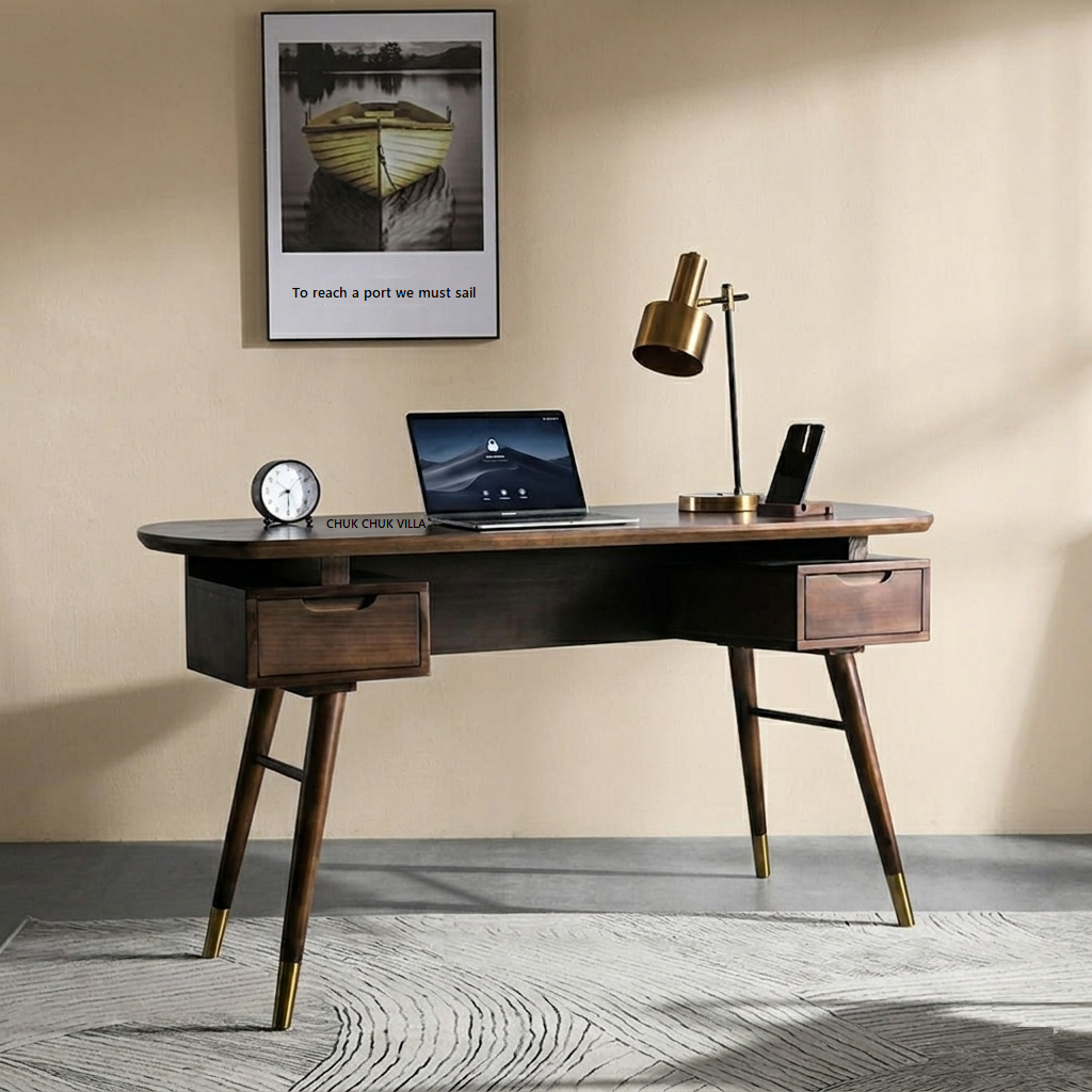 solid wood study desk with drawer walnut finish