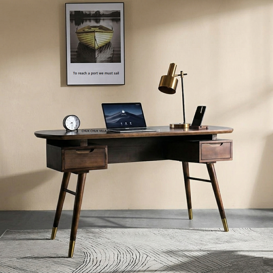 solid wood study desk with drawer walnut finish