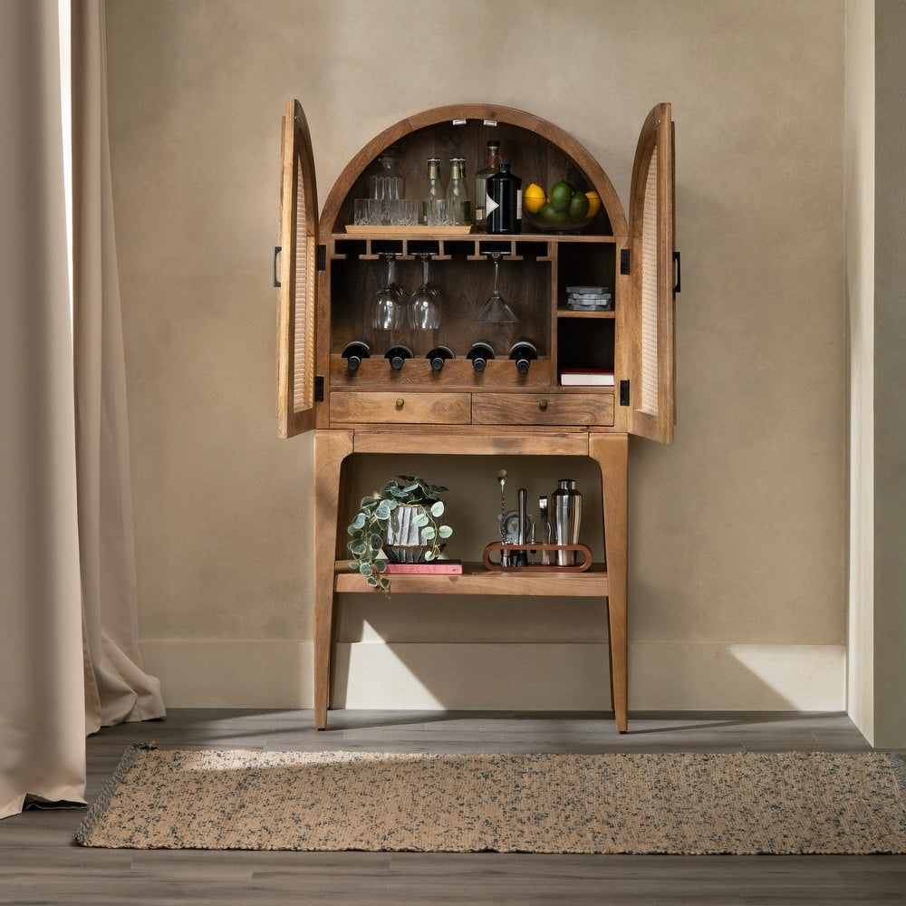 Eyelet Cane Bar Cabinet in Mango Wood | Natural finish | Drinks Cabinet