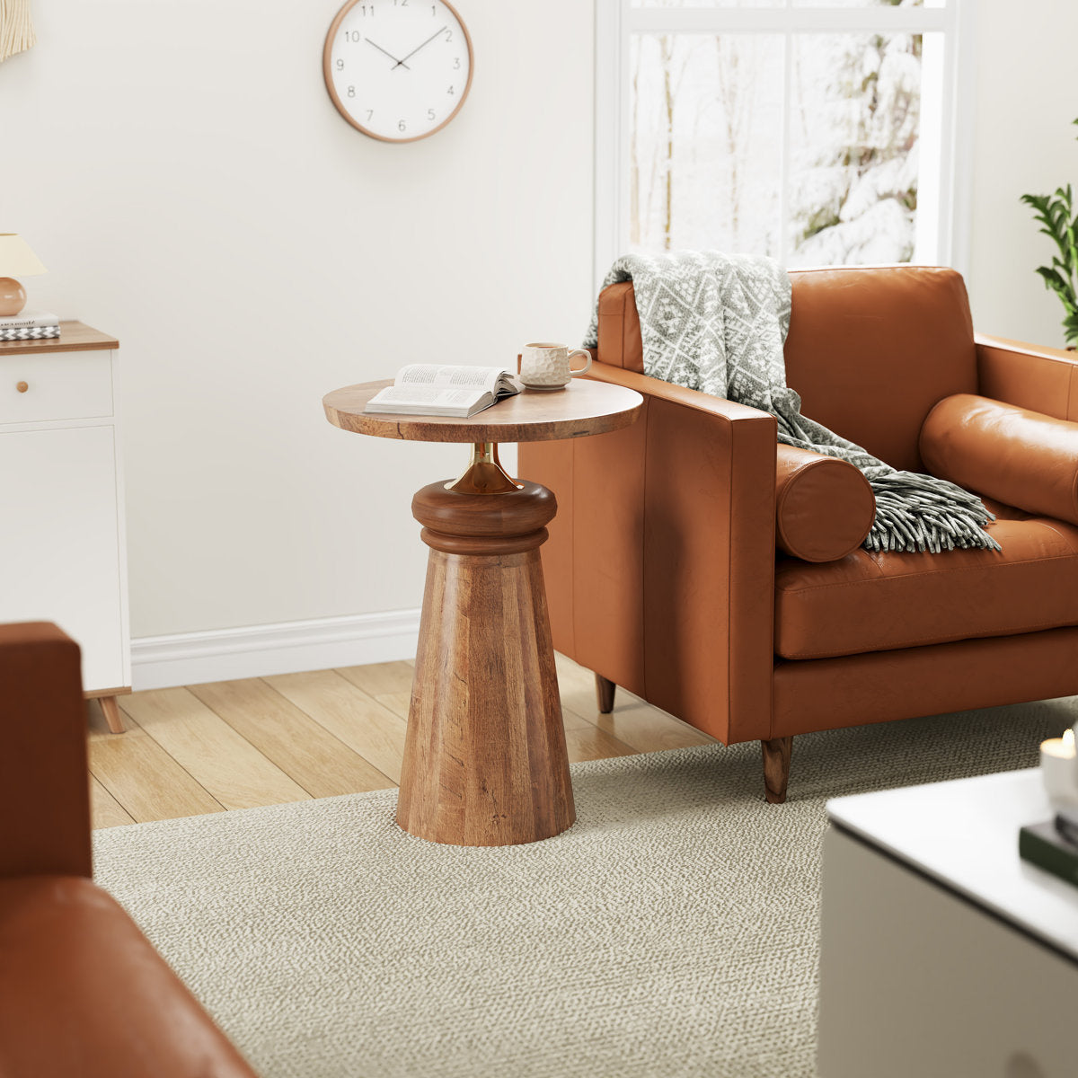 Feona Mango Wood Cone Round Accent table in Solid Wood