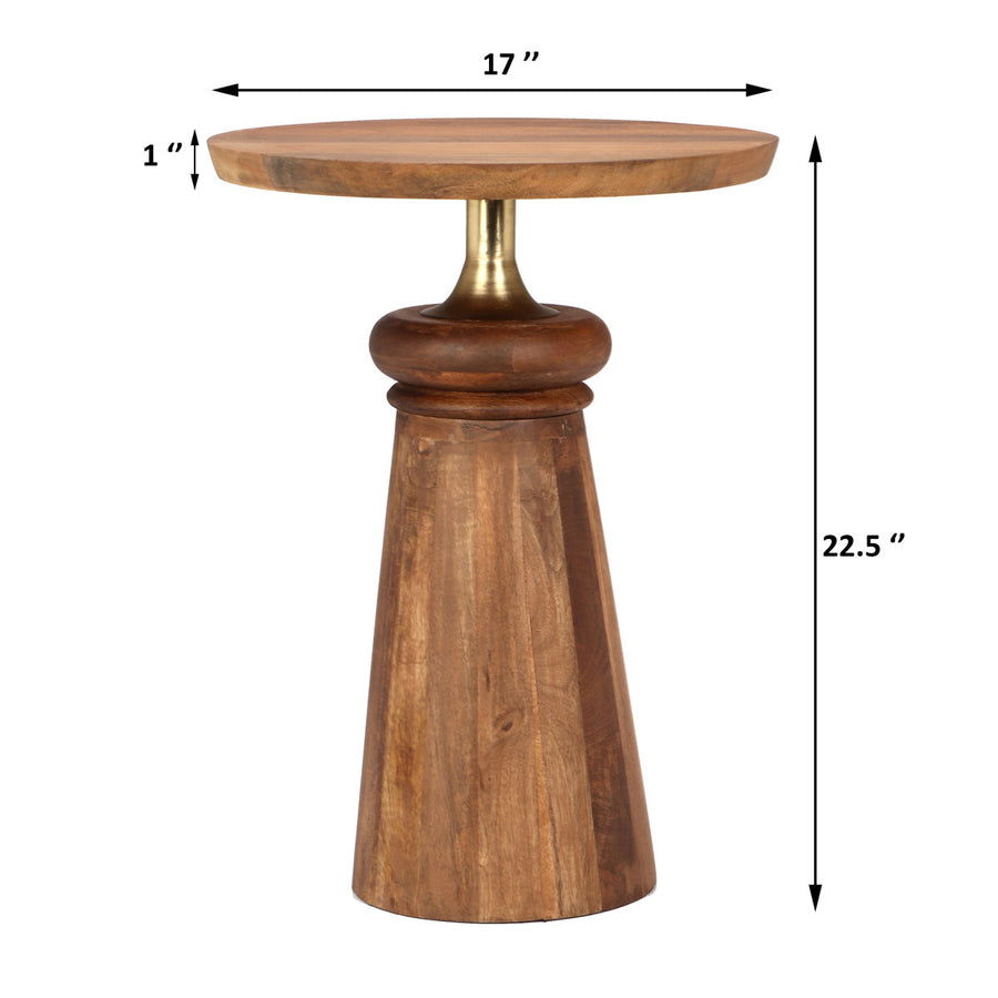 Feona Mango Wood Cone Round Accent table in Solid Wood
