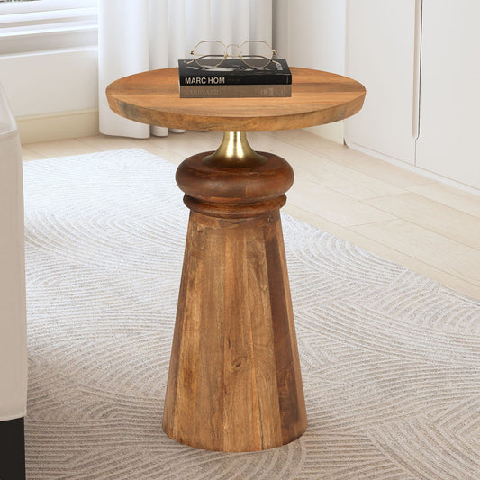 Feona Mango Wood Cone Round Accent table in Solid Wood