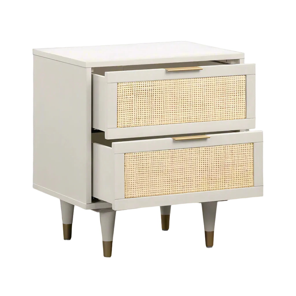 Florence Rattan Bedside Table | Mango Wood | Drawer Storage | Rattan Design | Custom Finish Available