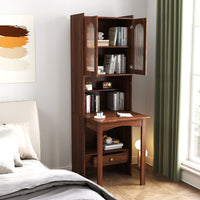 Horizon Bookshelf Home Office Study Table With Fluted Glass Door Storage | Solid Wood | Satin Matt Finish