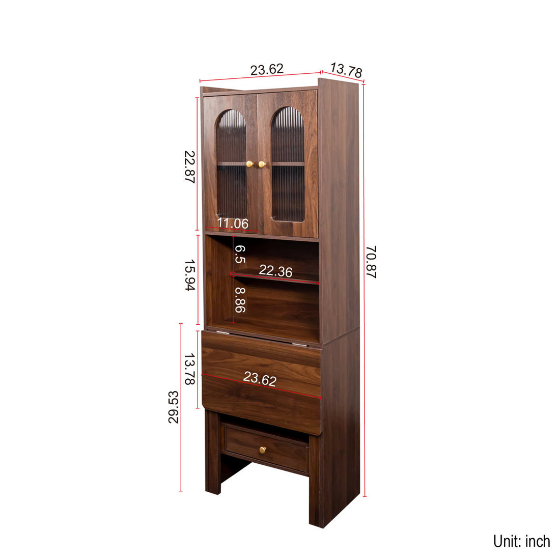 Horizon Bookshelf Home Office Study Table With Fluted Glass Door Storage | Solid Wood | Satin Matt Finish