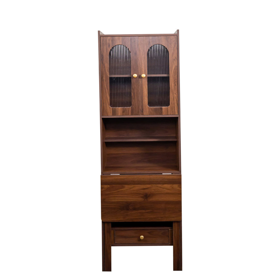 Horizon Bookshelf Home Office Study Table With Fluted Glass Door Storage | Solid Wood | Satin Matt Finish