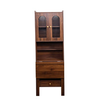 Horizon Bookshelf Home Office Study Table With Fluted Glass Door Storage | Solid Wood | Satin Matt Finish