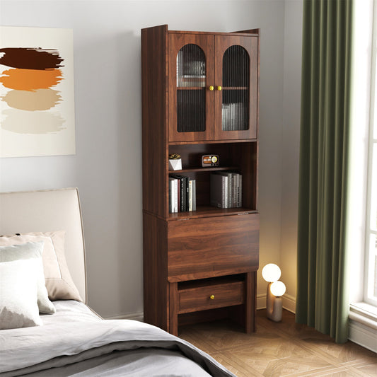 Horizon Bookshelf Home Office Study Table With Fluted Glass Door Storage | Solid Wood | Satin Matt Finish