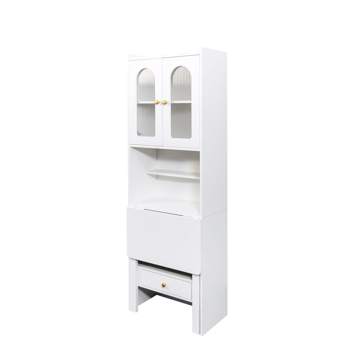 Horizon Bookshelf Home Office Study Table With Fluted Glass Door Storage | Solid Wood | Satin Matt Finish