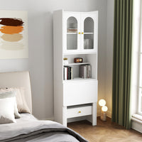 Horizon Bookshelf Home Office Study Table With Fluted Glass Door Storage | Solid Wood | Satin Matt Finish