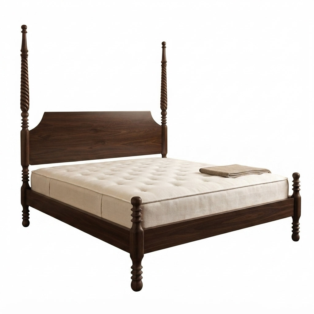 Florya Poster Bed in Acacia Wood |Natural Finish | King Size & Queen Size | Solid Wood