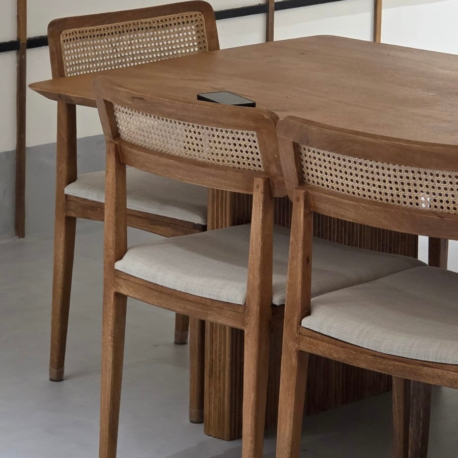 Meadow 6-Seater Dining Table Set –Solid Wood + Rattan