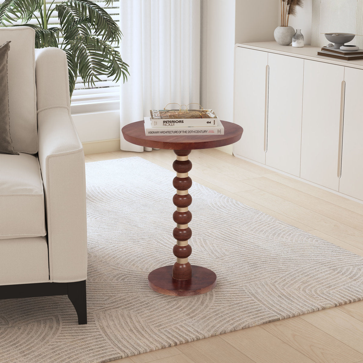 Lemmi solid Wood Spindle Round Accent Table