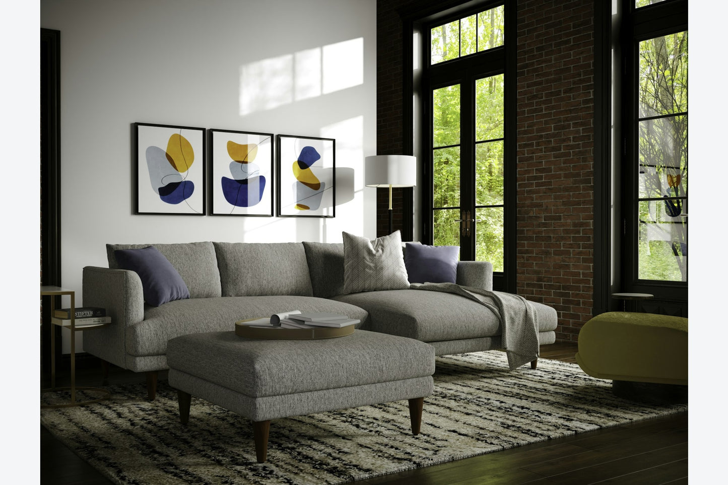 Lewis Sectional Sofa 4 Seater | Premium Seating Foam | Premium Upholstery Fabric | Solid Wood Frames