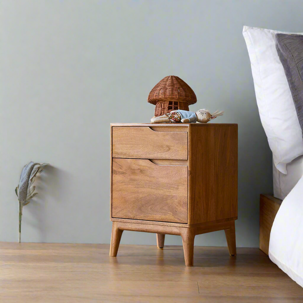 Mango Breeze Bedside Table in Mango Wood | Drawer Storage | Door Storage