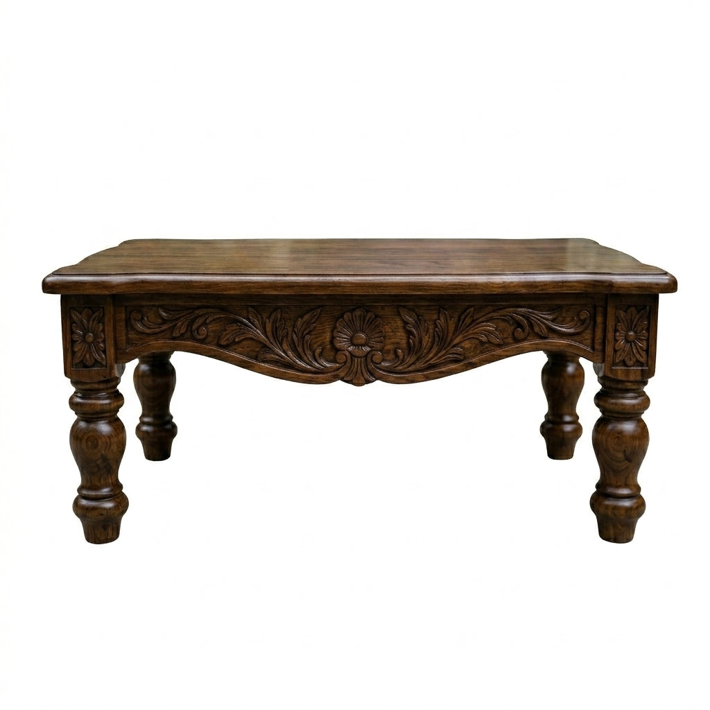Mayur Carved Coffee Table in Solid Wood | Walnut Finish
