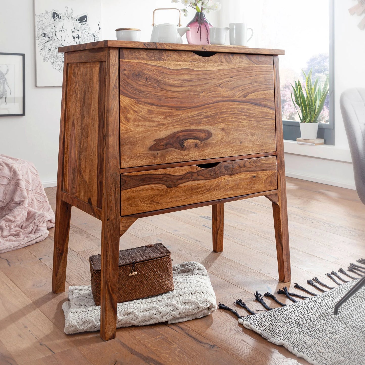 Mid-Century Sheesham Wood Serving Cabinet | Premium Matt Finish | Elegant Design