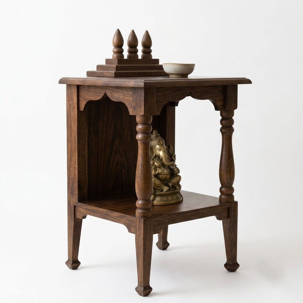 Minimal Solid Wood Home Temple | Walnut Finish | Sheesham Wood