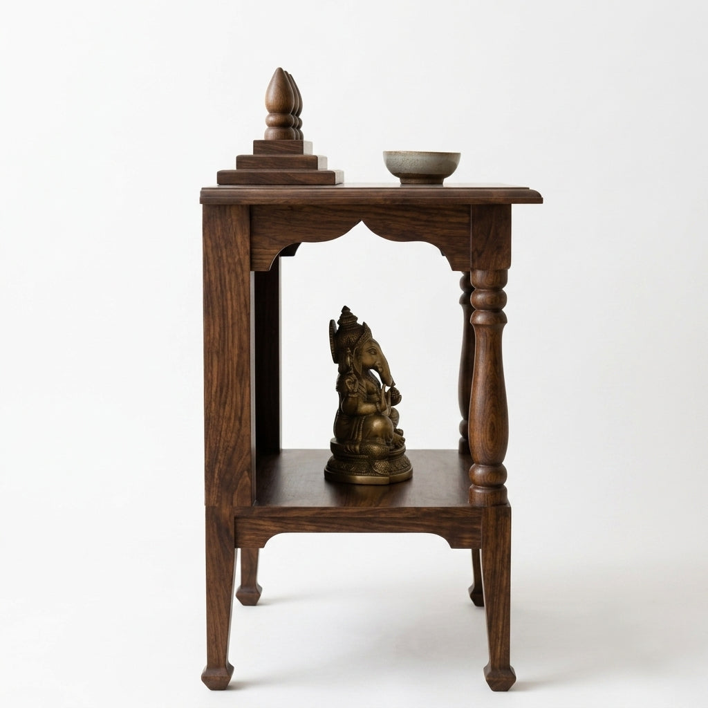 Minimal Solid Wood Home Temple | Walnut Finish | Sheesham Wood