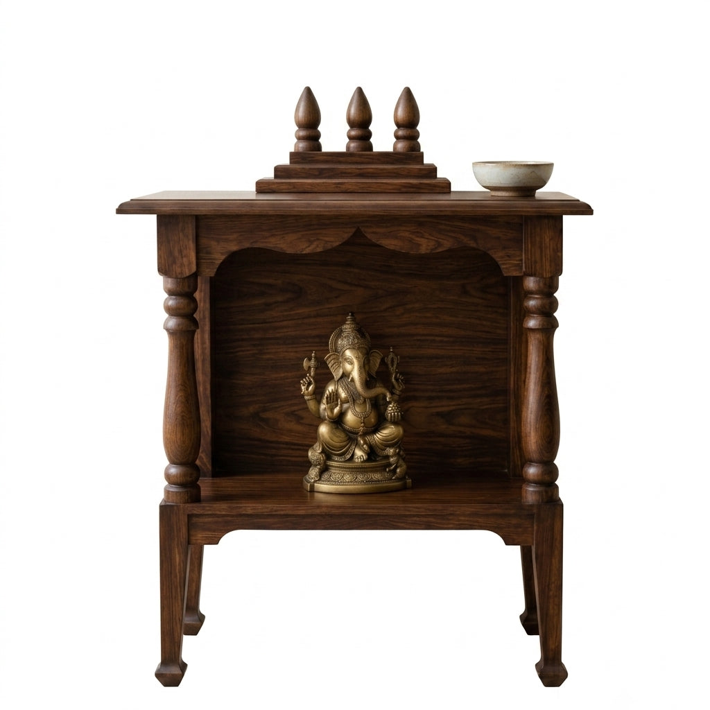 Minimal Solid Wood Home Temple | Walnut Finish | Sheesham Wood