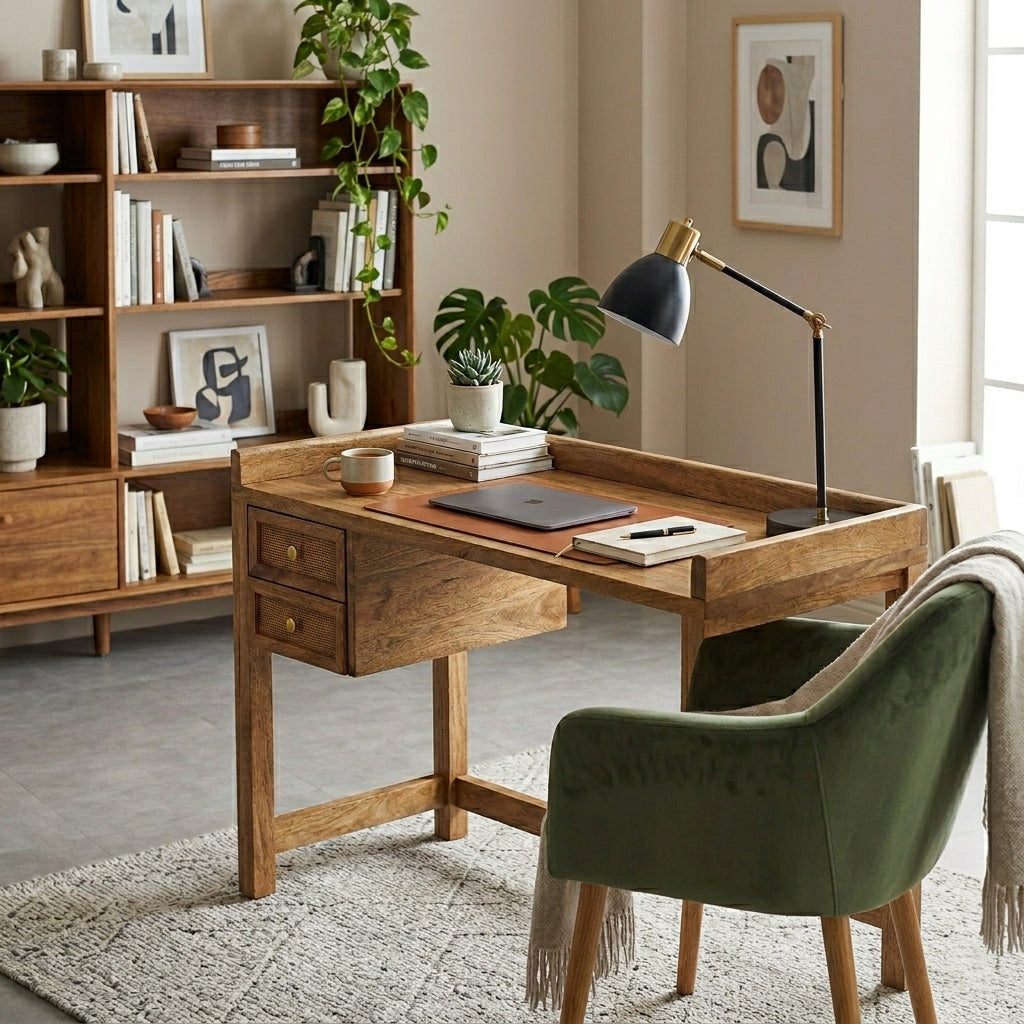 Naturalist Writing Desk in Solid Wood | Natural Finish | Chuk Chuk Villa