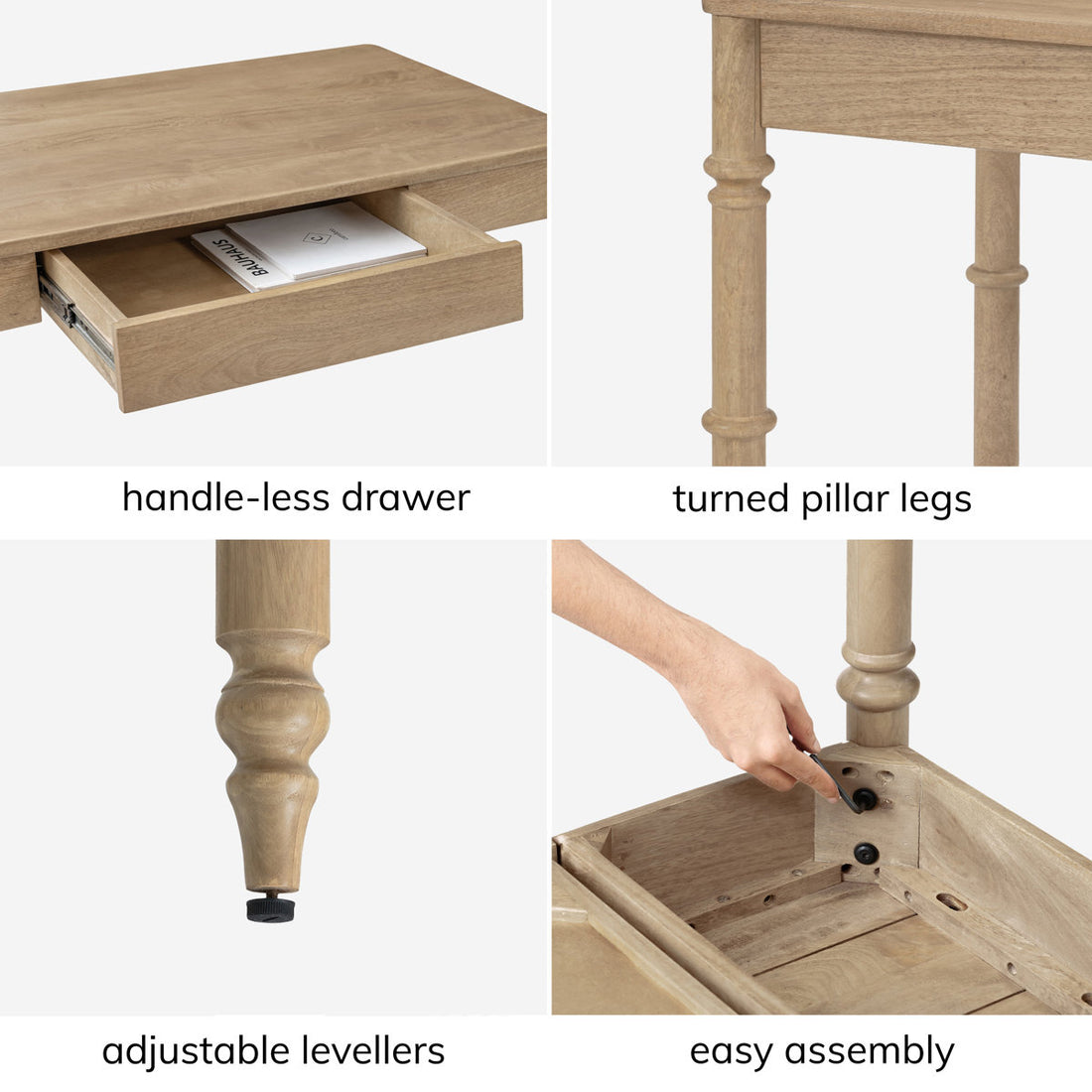 Orleans Writing Desk in Solid Wood | Natural Finish| Mango Wood | Satin Matt Finish