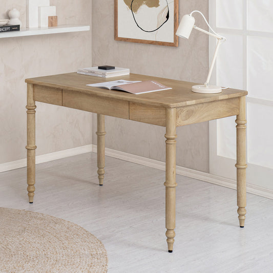 Orleans Writing Desk in Solid Wood | Natural Finish| Mango Wood | Satin Matt Finish