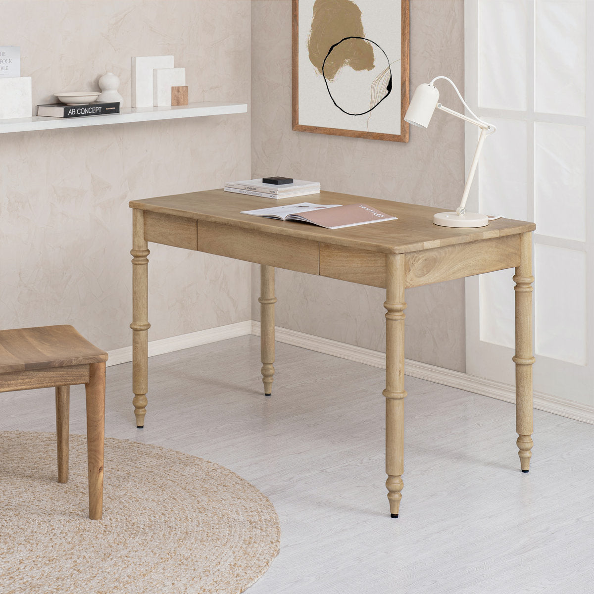 Orleans Writing Desk in Solid Wood | Natural Finish| Mango Wood | Satin Matt Finish