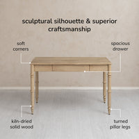 Orleans Writing Desk in Solid Wood | Natural Finish| Mango Wood | Satin Matt Finish