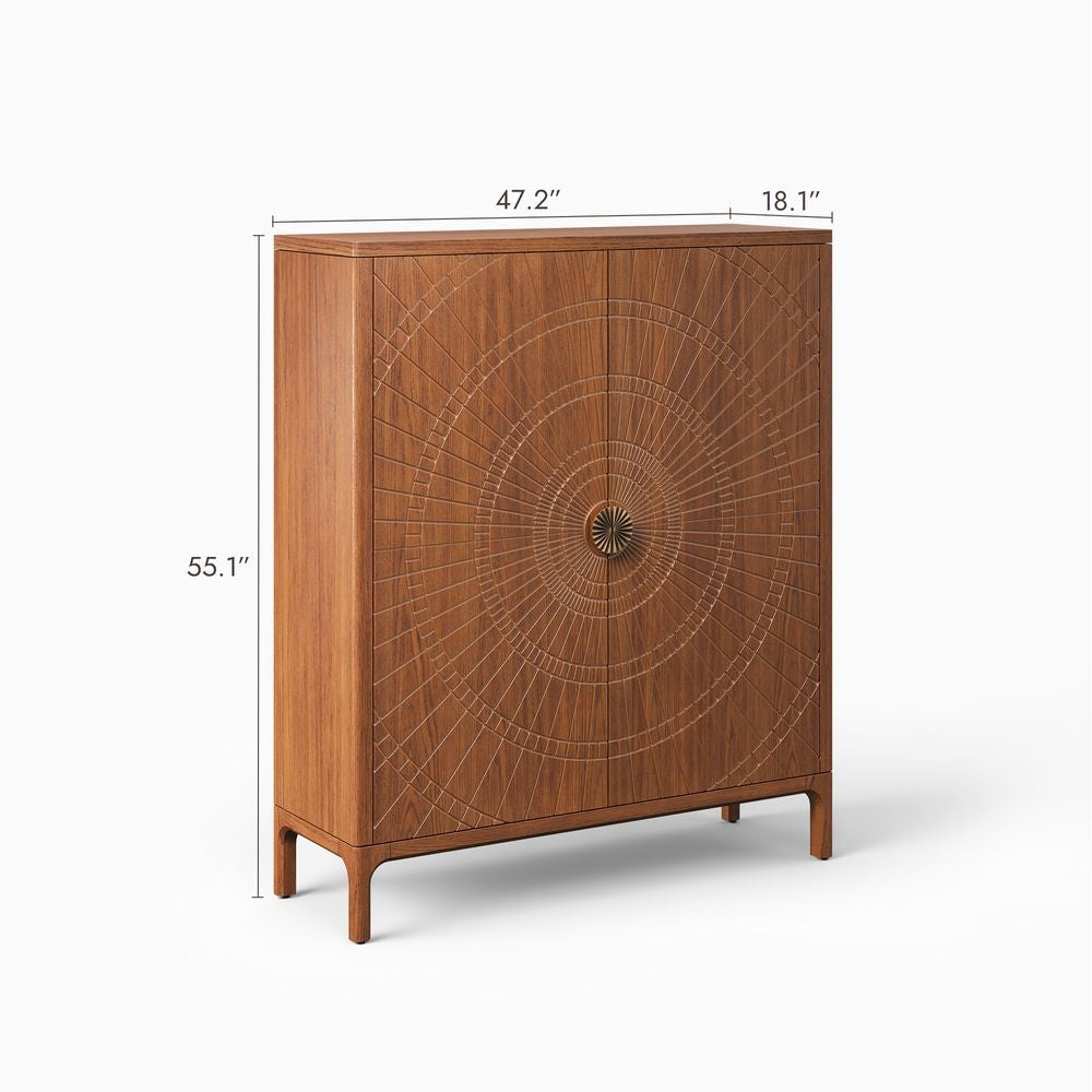 Rajwada Sunburst Bar Cabinet | Mango Wood | Honey Finish | Solid Wood | Drinks Cabinet