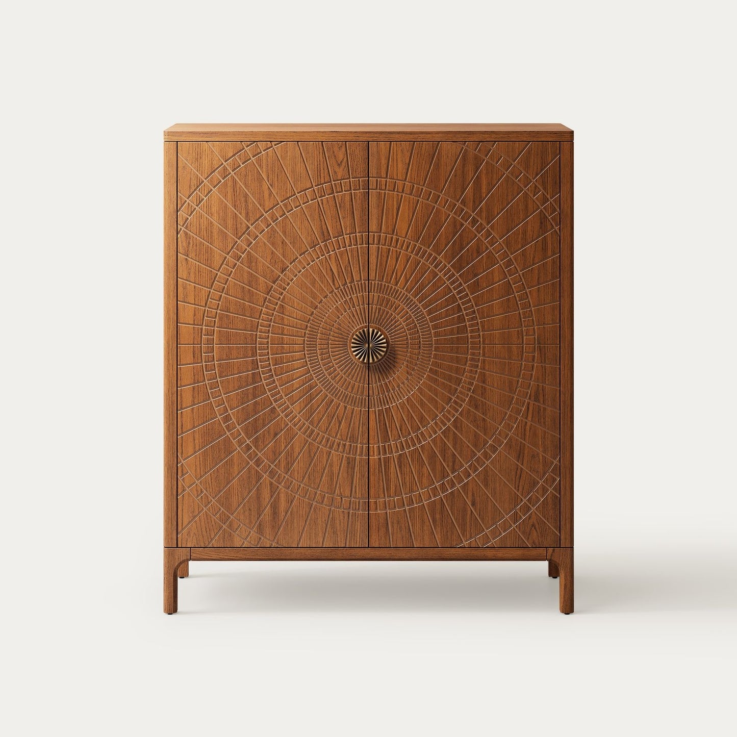 Rajwada Sunburst Bar Cabinet | Mango Wood | Honey Finish | Solid Wood | Drinks Cabinet