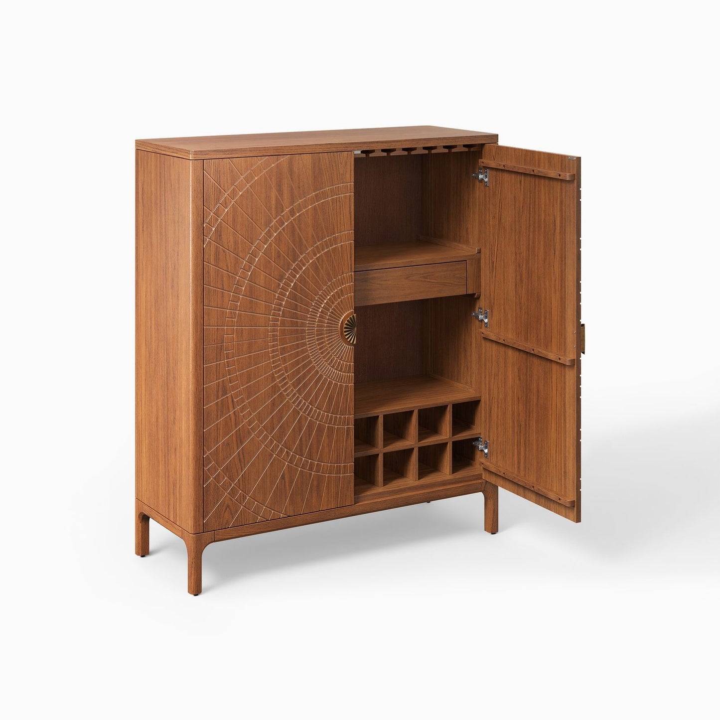 Rajwada Sunburst Bar Cabinet | Mango Wood | Honey Finish | Solid Wood | Drinks Cabinet