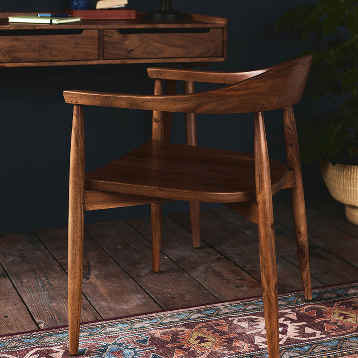 Solid Wood Chair For Desk With Round Backrest