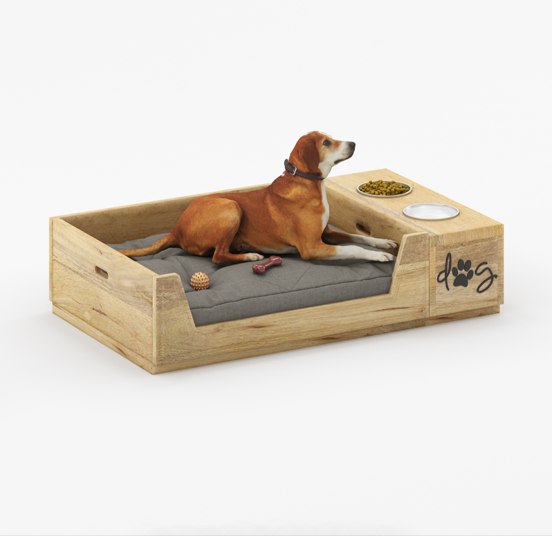PawHaven Bed & Dine Station in Solid Wood