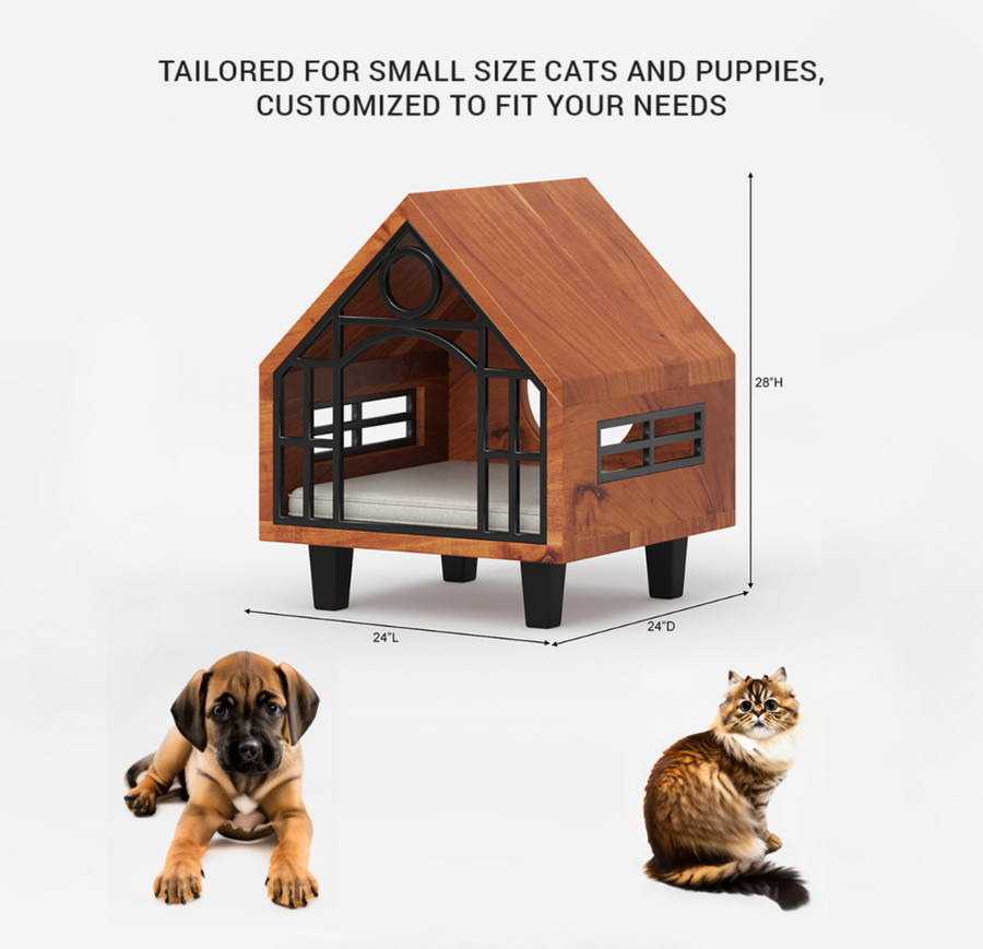 The Bark & Meow Hut in Solid Wood
