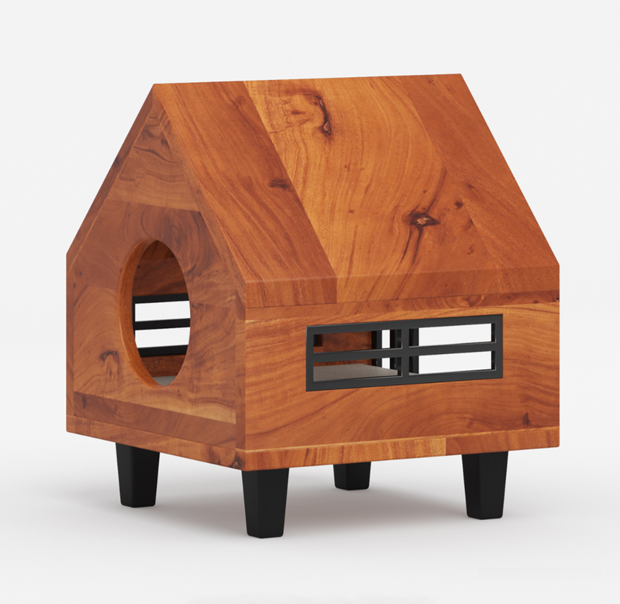 The Bark & Meow Hut in Solid Wood