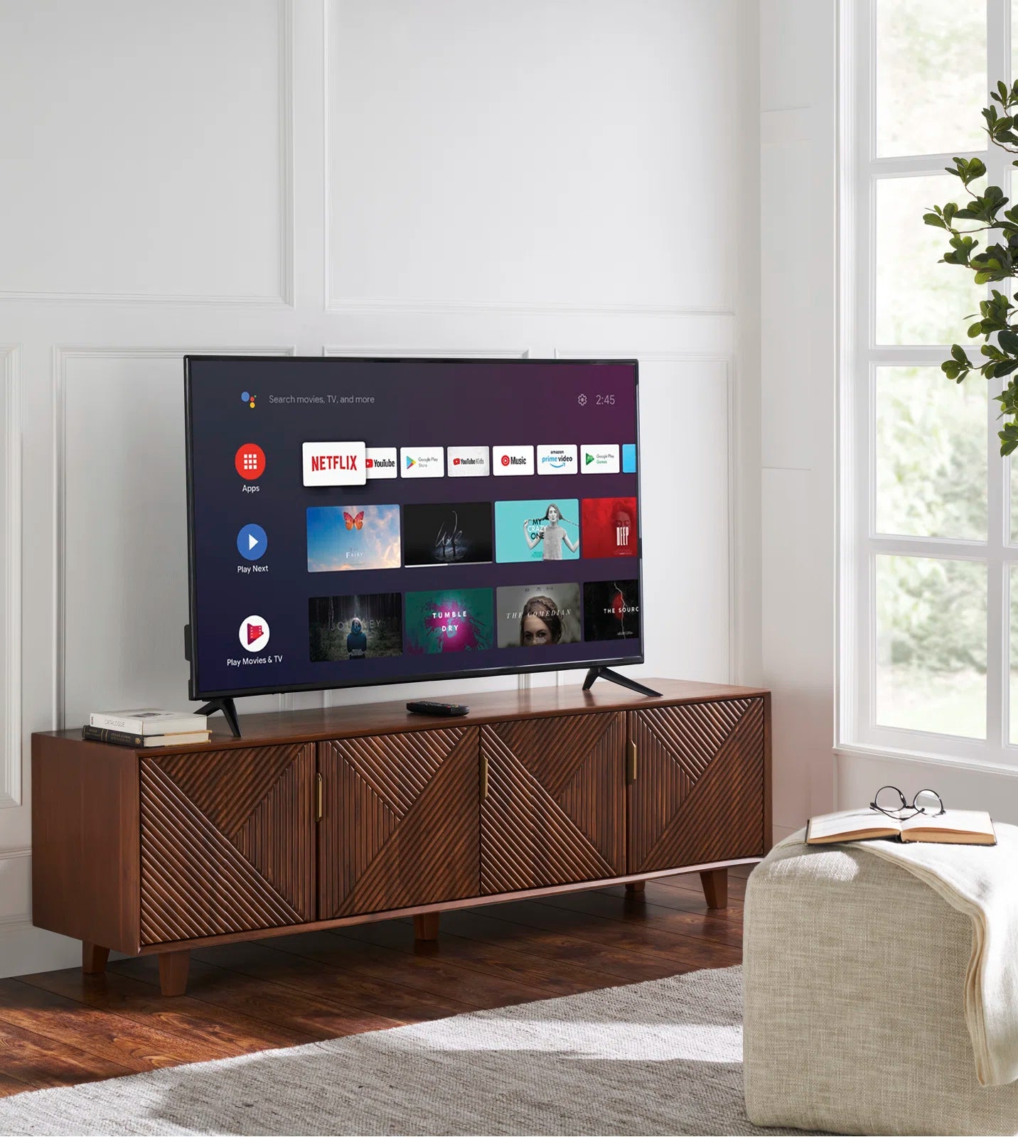 Shaurya TV Unit | Sheesham Wood | Solid Wood | Walnut Finish |Living Room Furniture Flute Design