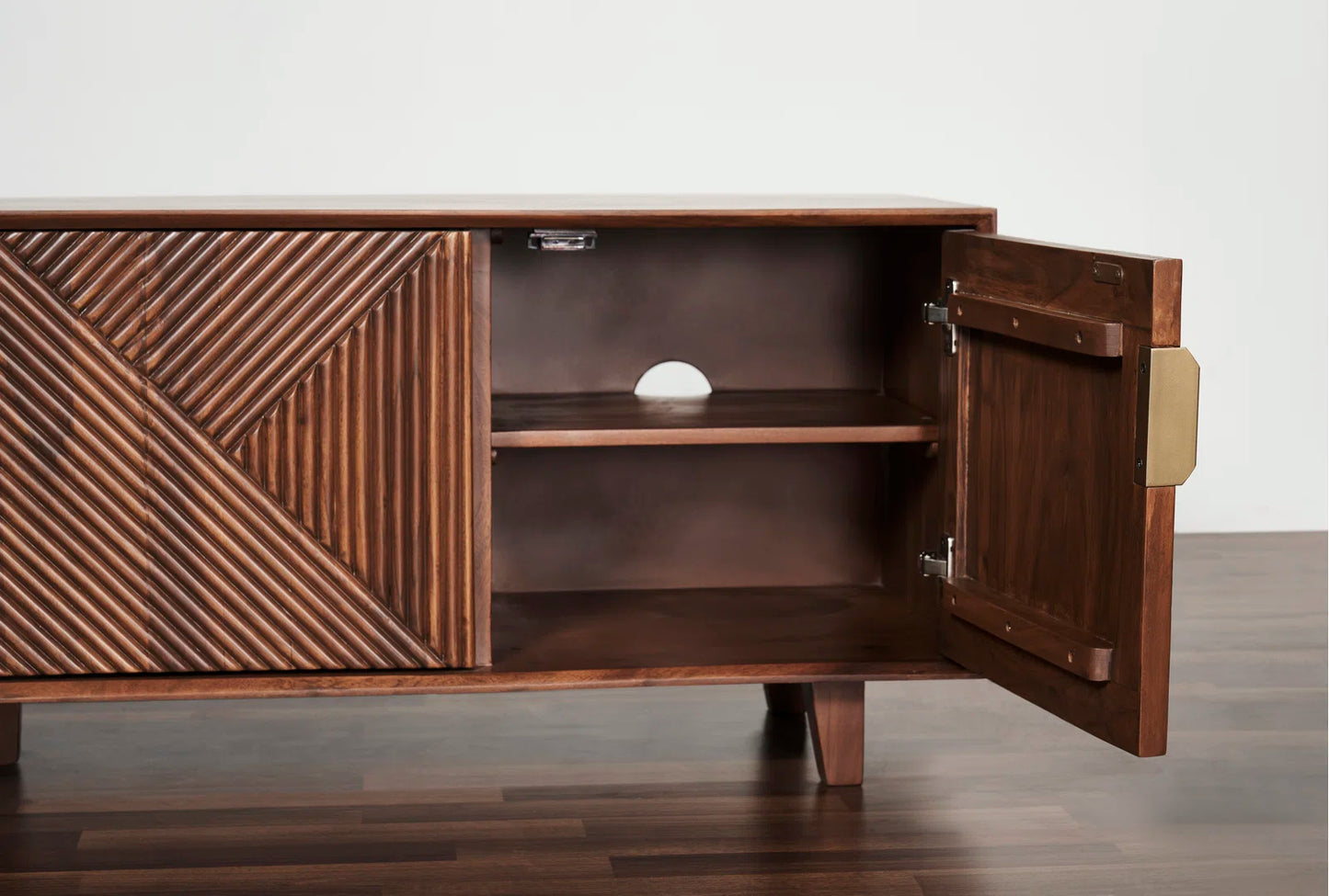 Shaurya TV Unit | Sheesham Wood | Solid Wood | Walnut Finish |Living Room Furniture Flute Design